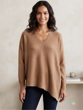 Rachel Zoe Sz S Cashmere Tan Brown Asymmetrical Hem Sweater
